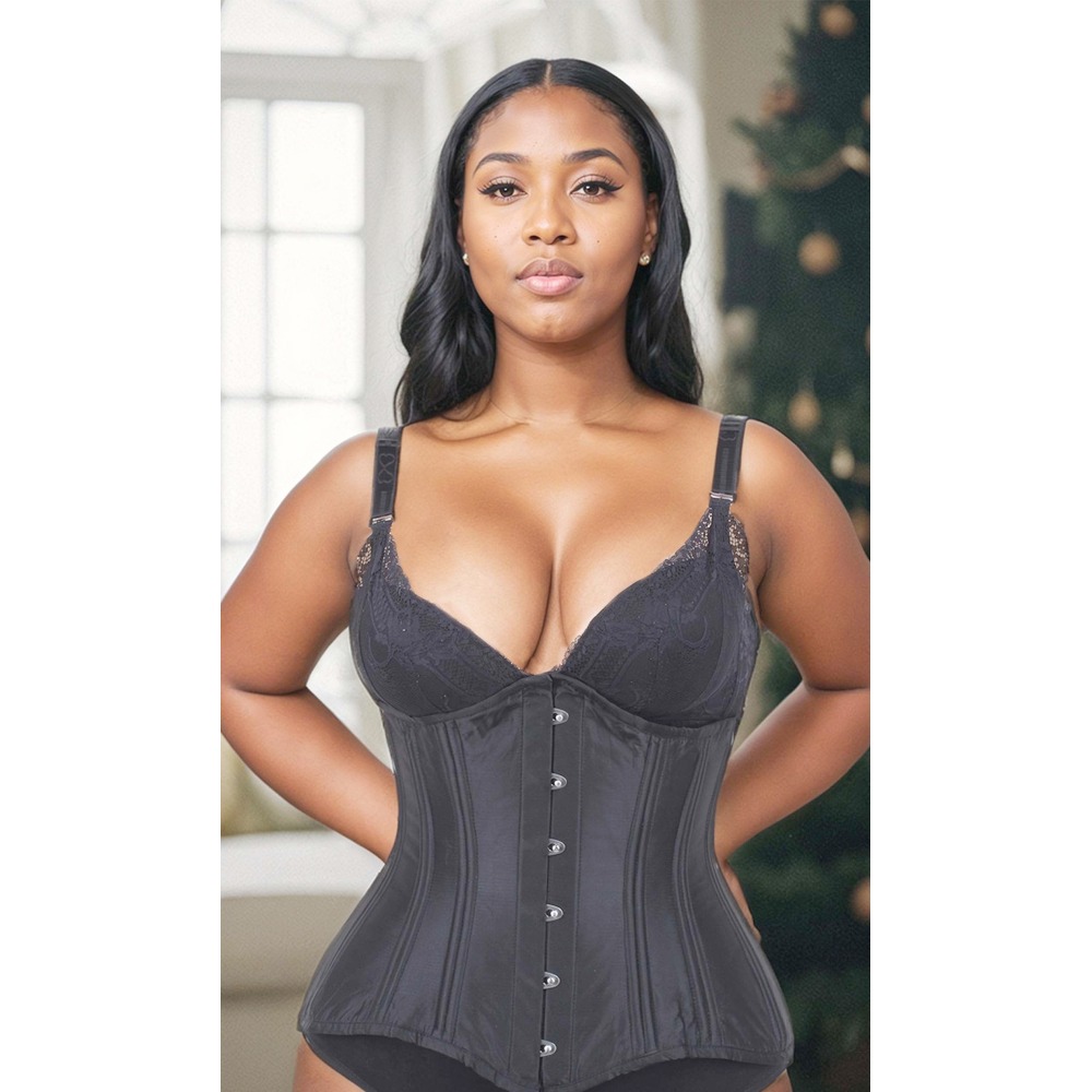 Attitude Corsets - Waist Trainer Taffeta Longline Waist training underbust korset - Zwart